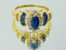 9ct Gold sapphire and diamond Art Deco style cocktail ring