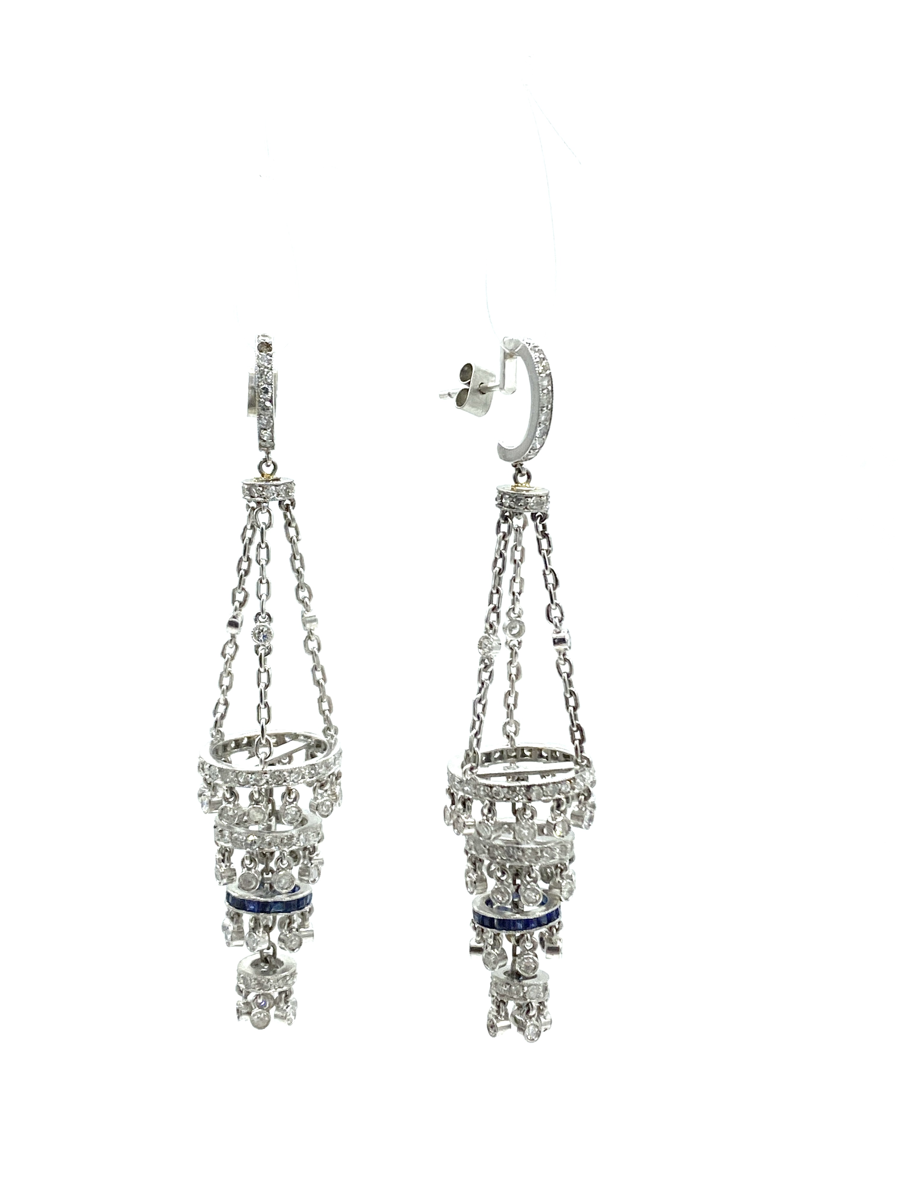 Pair of chandelier earrings set with diamonds and sapphires - Image 5 of 5