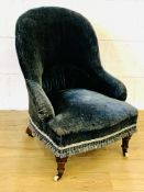 Edwardian green velvet upholstered bedroom chair