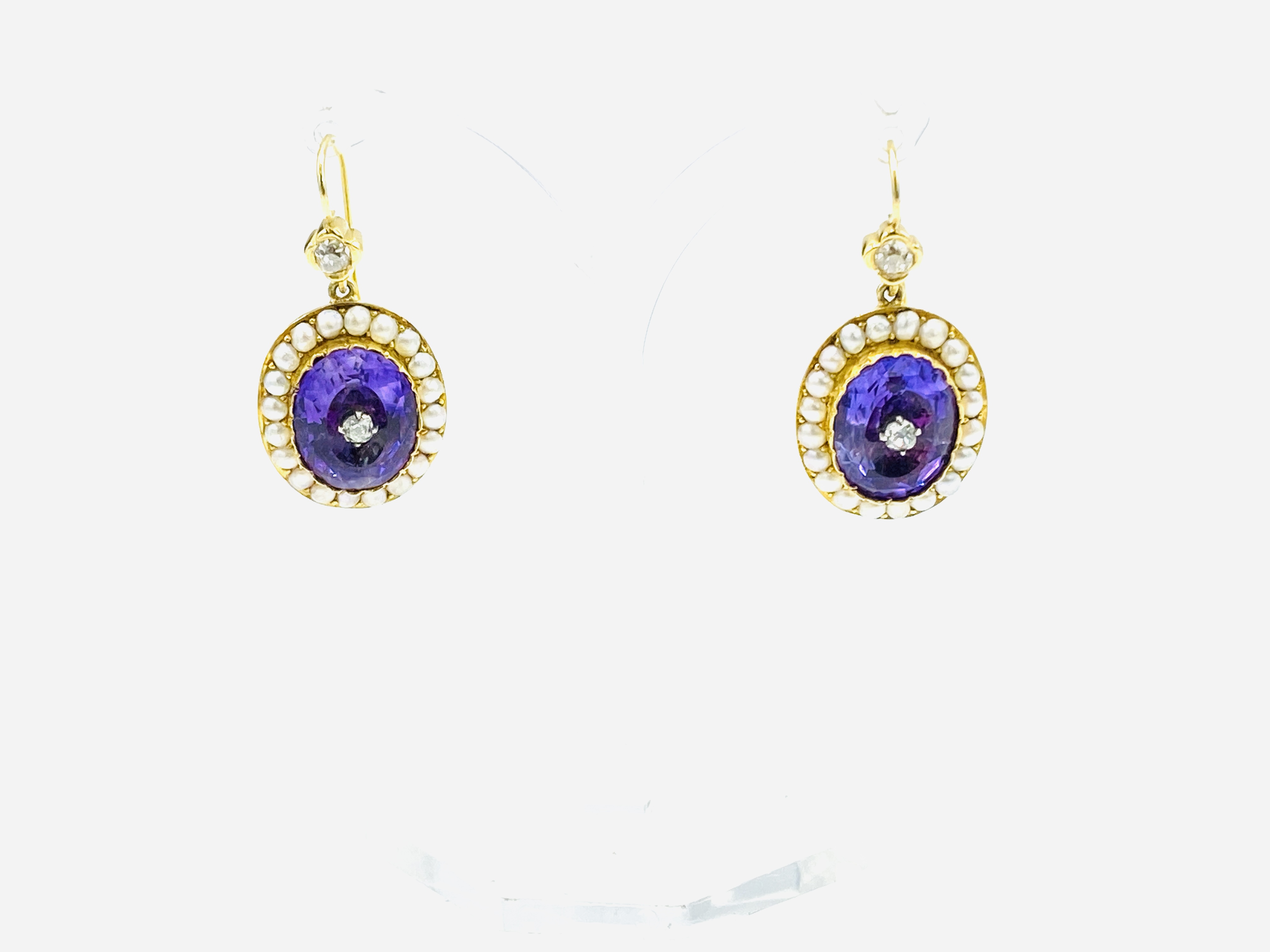 Victorian gold, amethyst and diamond pendant and earring set - Image 6 of 10