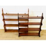Two sets of mahogany wall mounted shelves