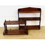 Wall mounted whatnot; together with a wall mounted mahogany set of three shelves