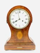 Mahogany inlaid mantel clock. This item carries VAT.