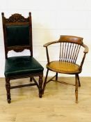 Oak dining chair together with a captain's chair