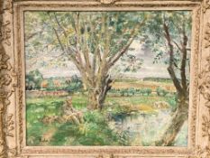 Margaret Fisher Prout A.R.A, R.W.S (1875-1963) - "Ste Claire sur Epte" gilt framed oil on board