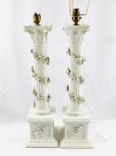 Two ceramic column table lamps