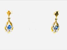 9ct gold sapphire and diamond earrings and matching pendant