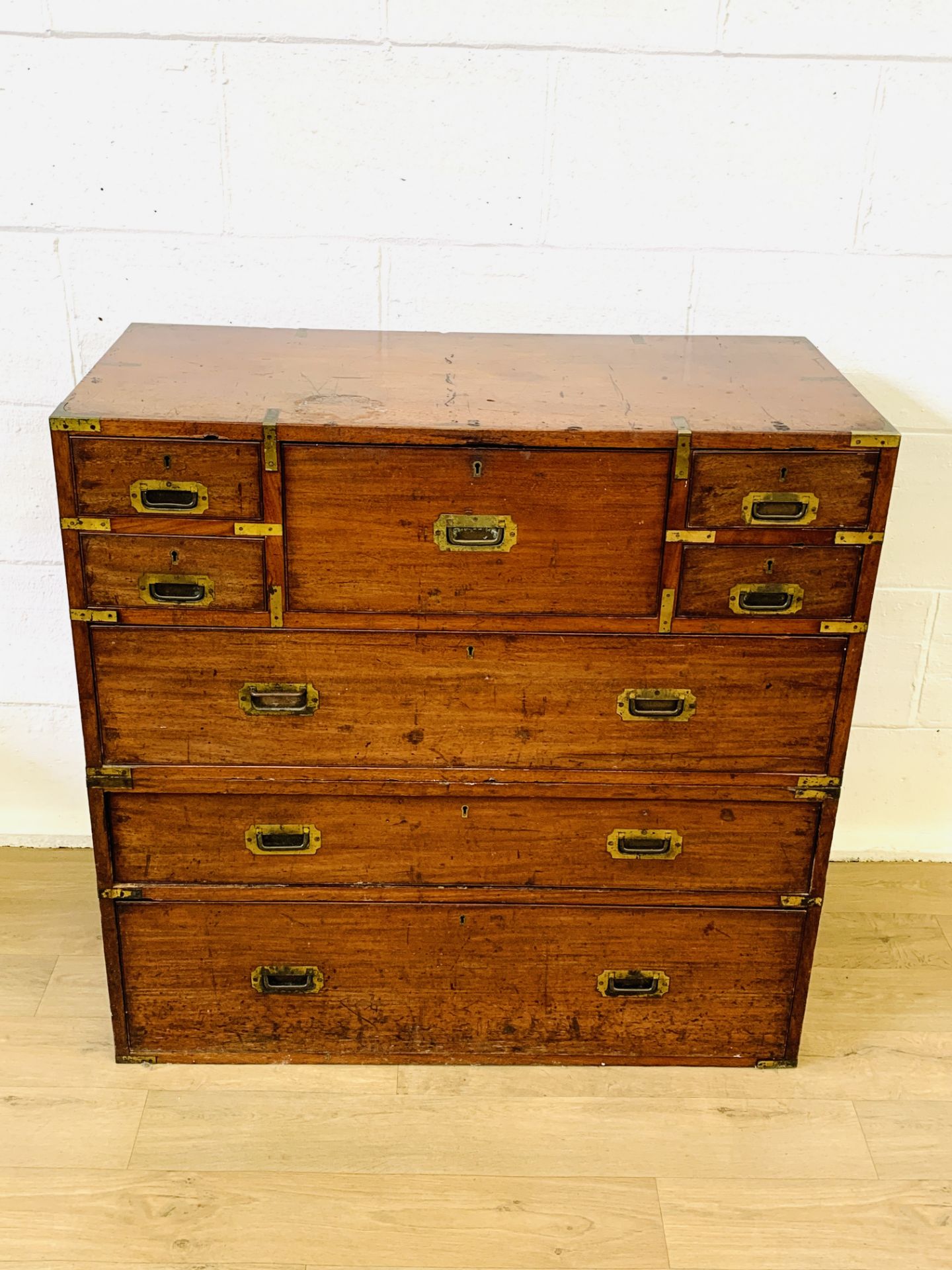 Mahogany campaign chest of drawers - Image 3 of 7