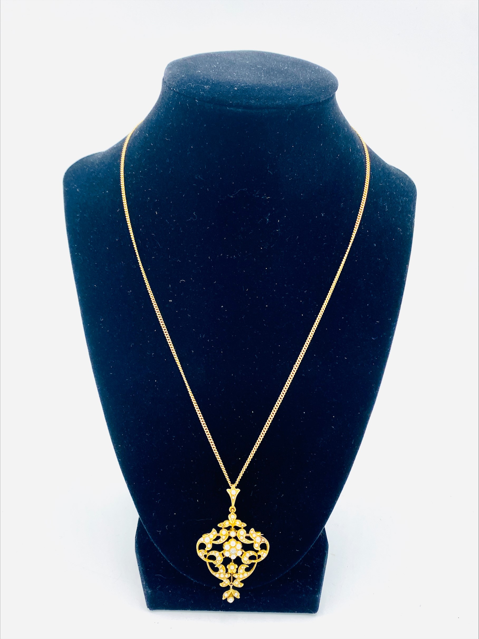 Edwardian 15ct gold lavalier necklace - Image 2 of 4