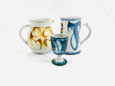 Aldermaston pottery tankard, jug and beaker