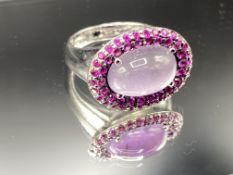 18ct white gold moonstone and pink sapphire dress ring