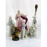 A Lladro table lamp, a Lladro figure and other figures