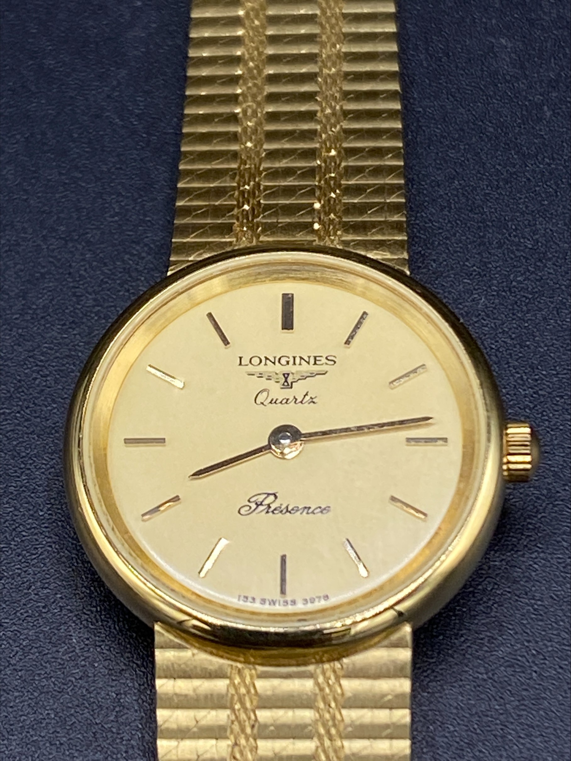 Longines 'Presence' quartz ladies' wrist watch with hallmarked 9ct gold case and strap