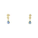 A pair of 9ct gold, diamond and sapphire drop earrings