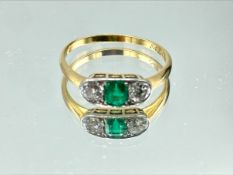 18ct gold Emerald and diamond trilogy ring