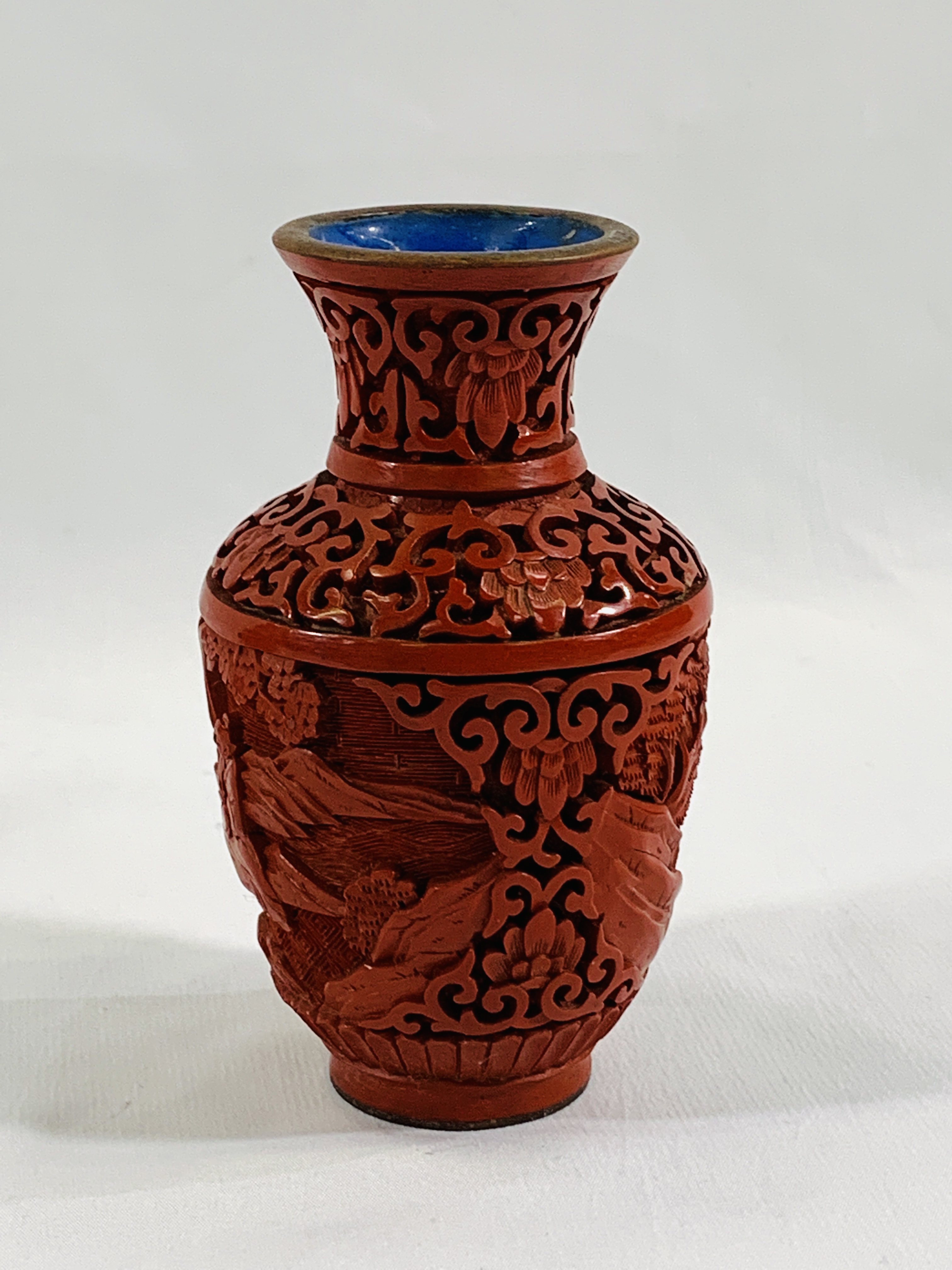 A cloisonne censer and a cinnabar vase - Image 3 of 5