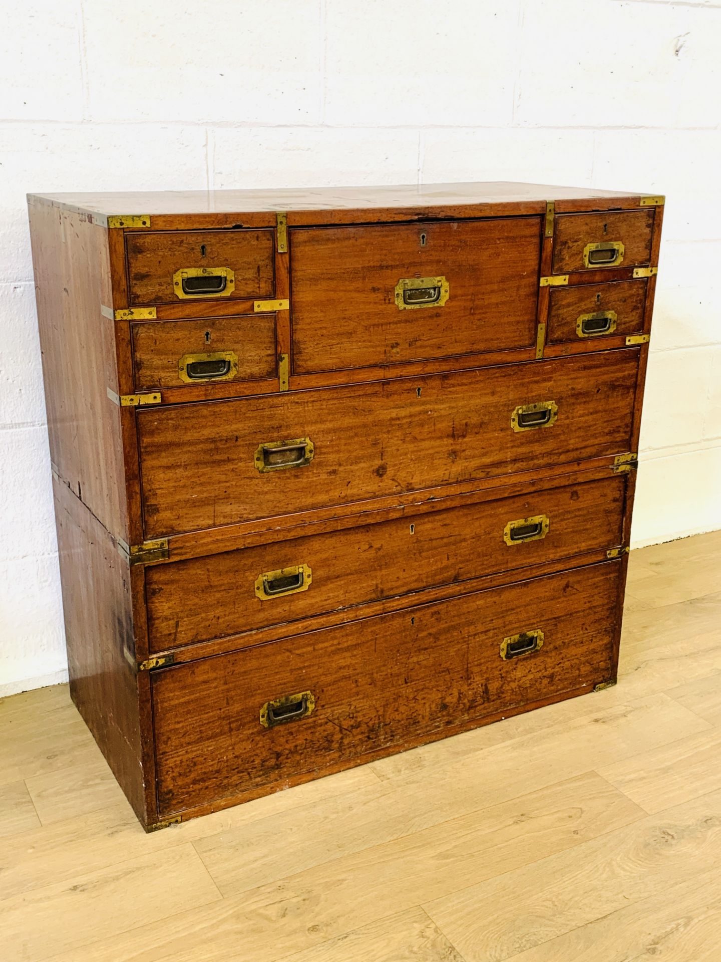 Mahogany campaign chest of drawers - Image 2 of 7