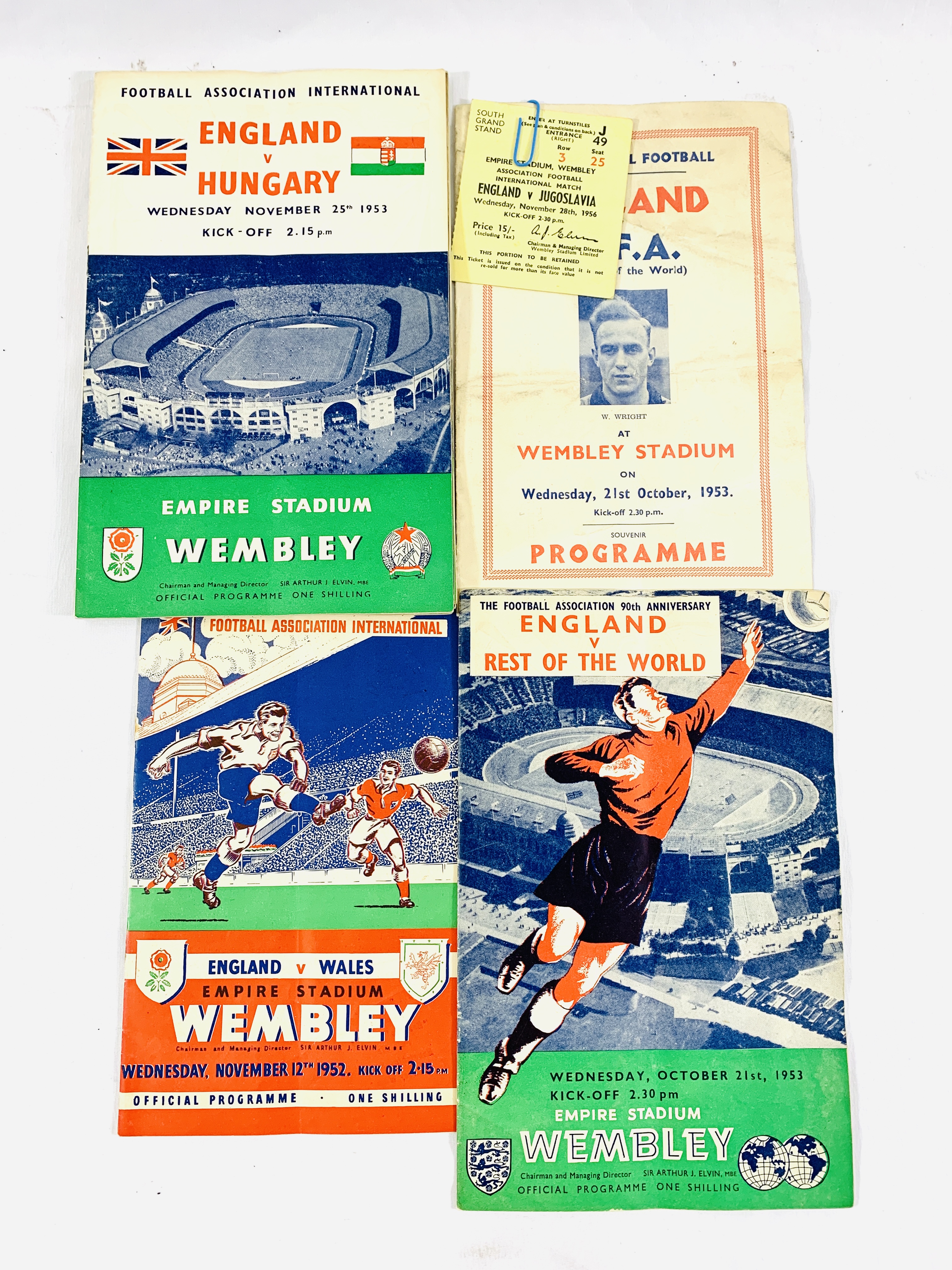 Nine 1950's football programmes