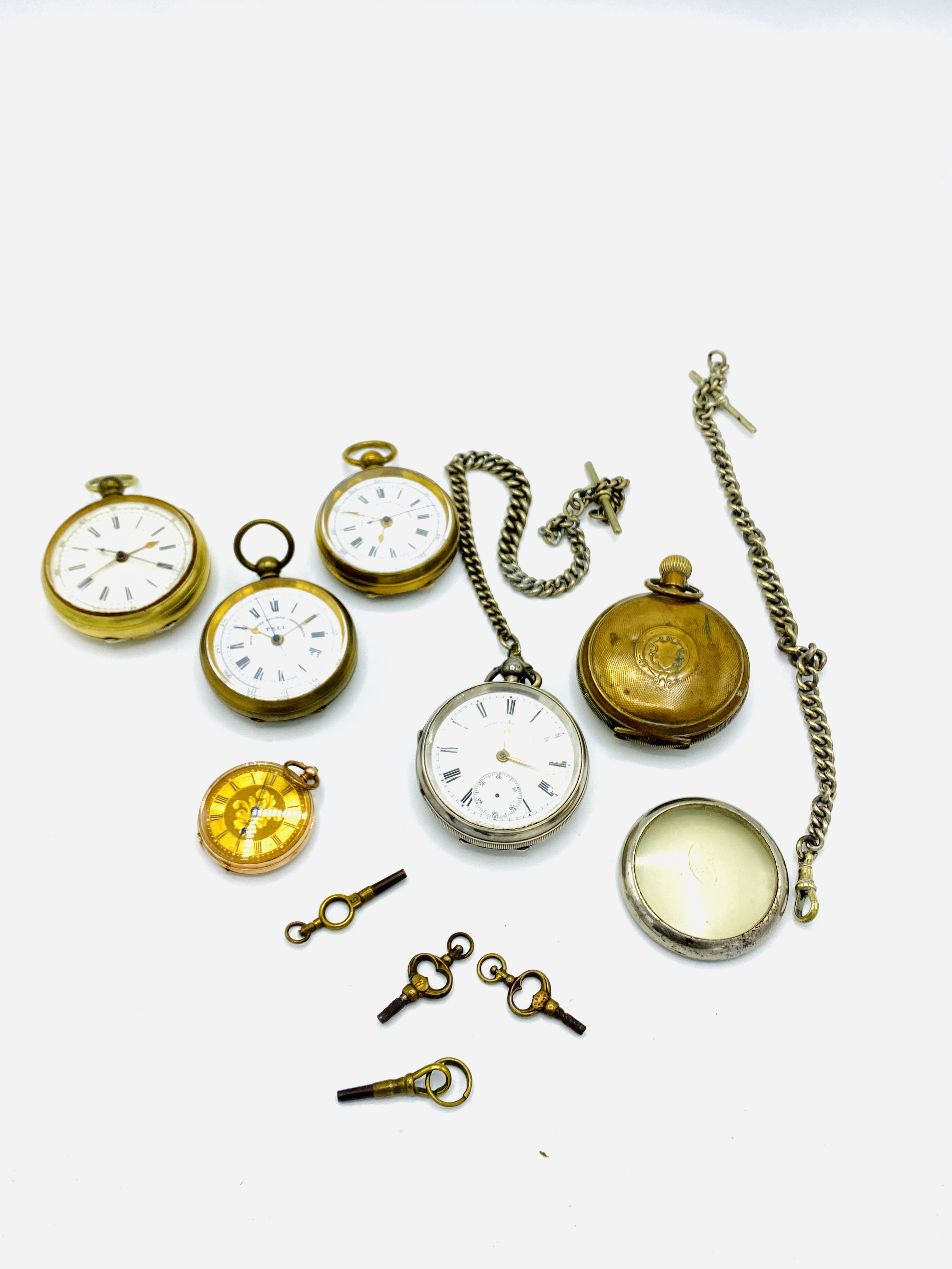 Collection of pocket watches, including gold and silver cased