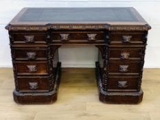 Oak breakfront pedestal desk