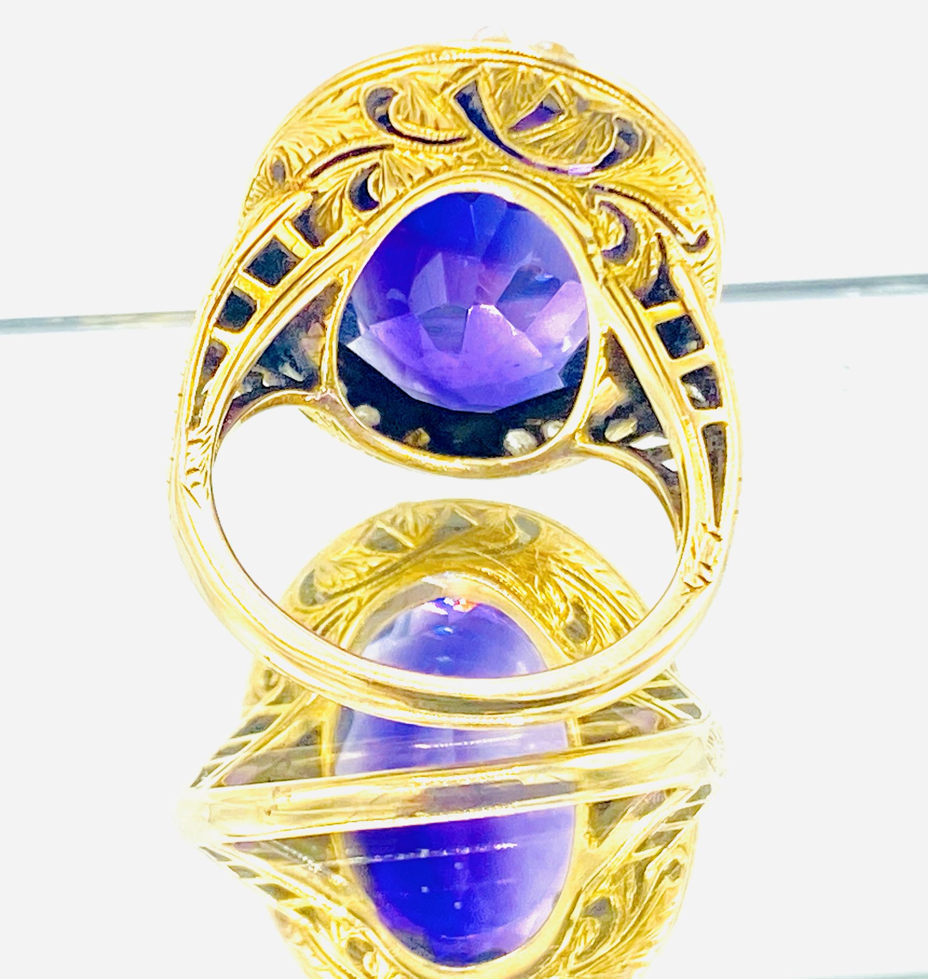 15ct gold, amethyst and diamond ring - Bild 3 aus 4