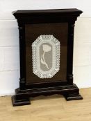 Victorian mahogany, Gothic, Portico style framed lace sampler.