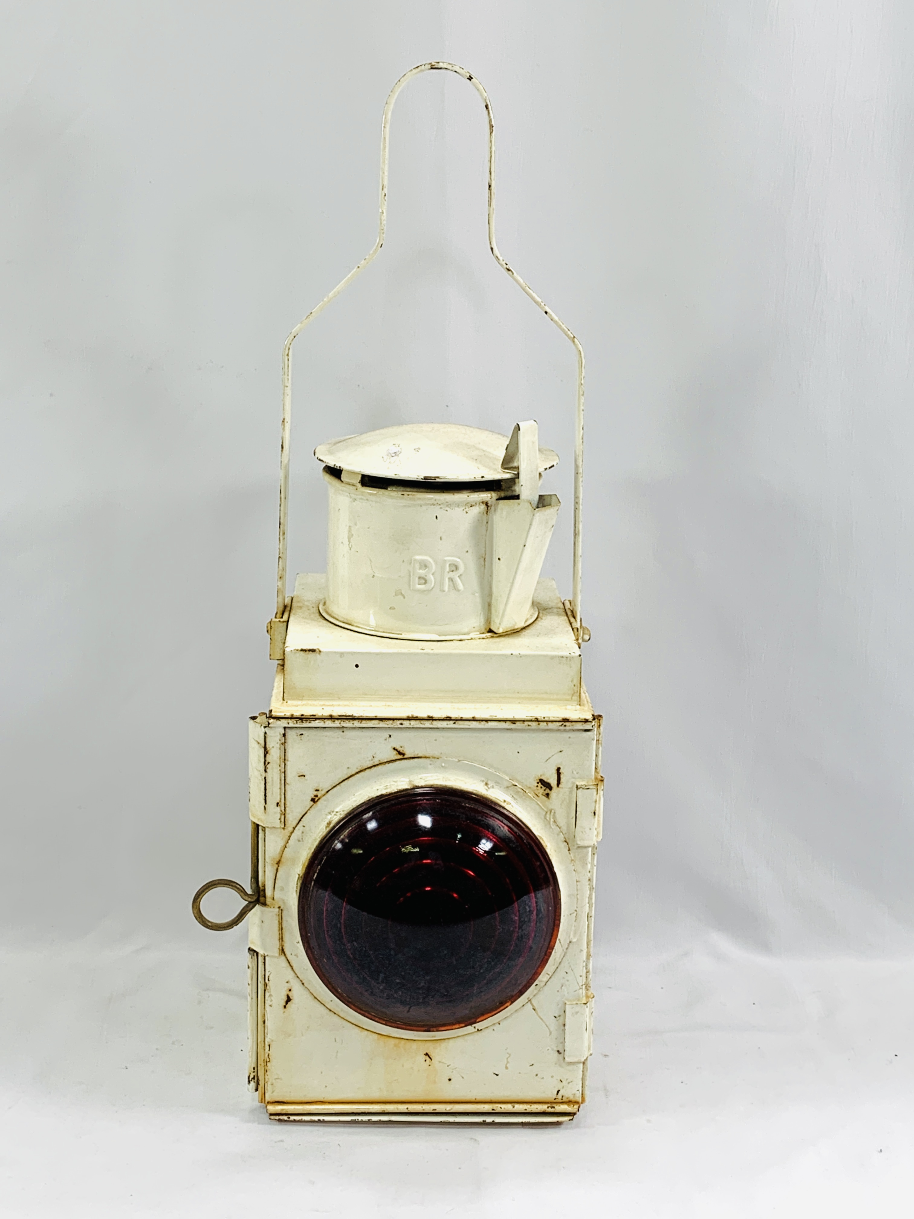 Enamel painted railway lantern