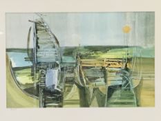 Framed and glazed print of boats