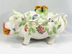 Majolica lidded 'pig' tureen