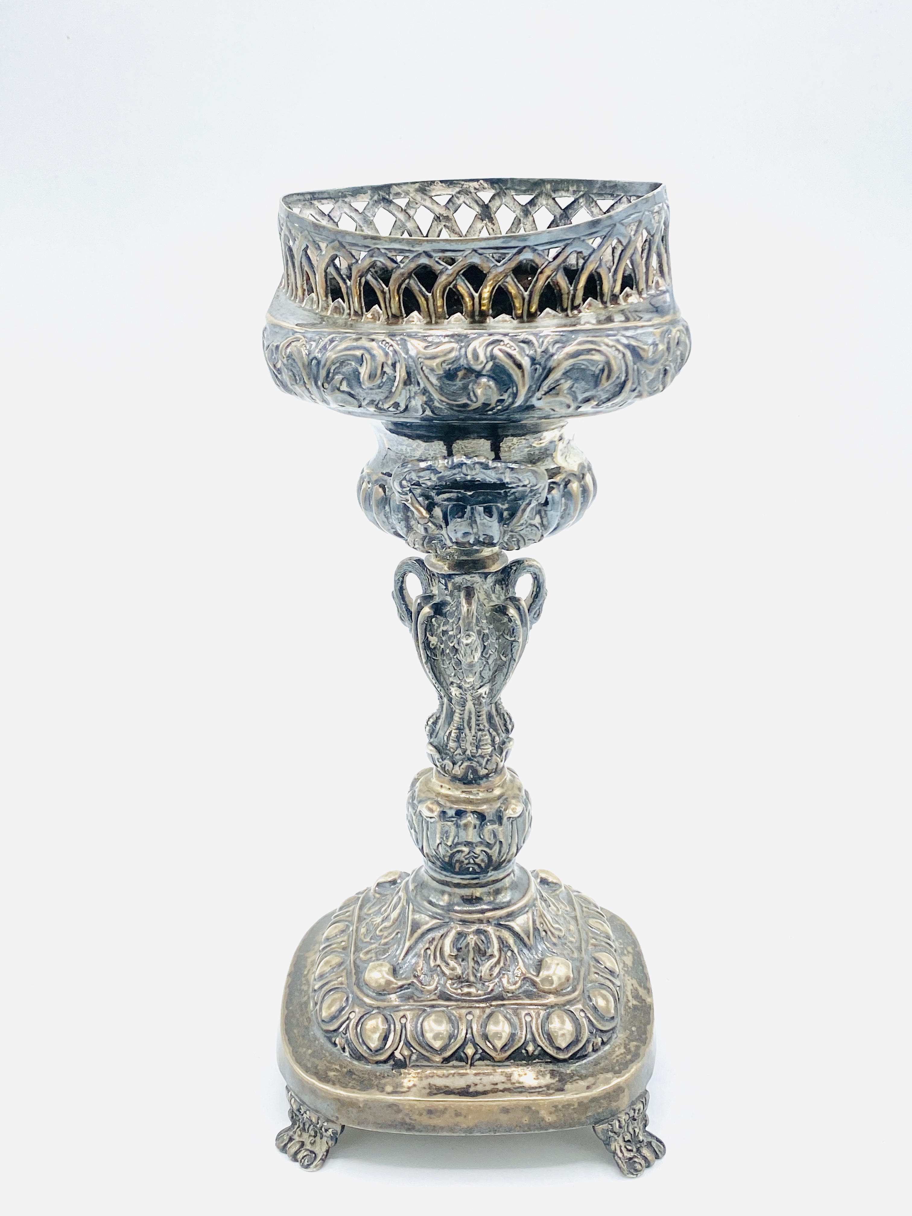 Pair of late Victorian silver candlesticks and a silver four footed epergne - Image 4 of 7