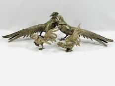 Two silver plate pheasants and cockerels
