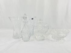 A Royal Doulton cut glass vase and other glassware