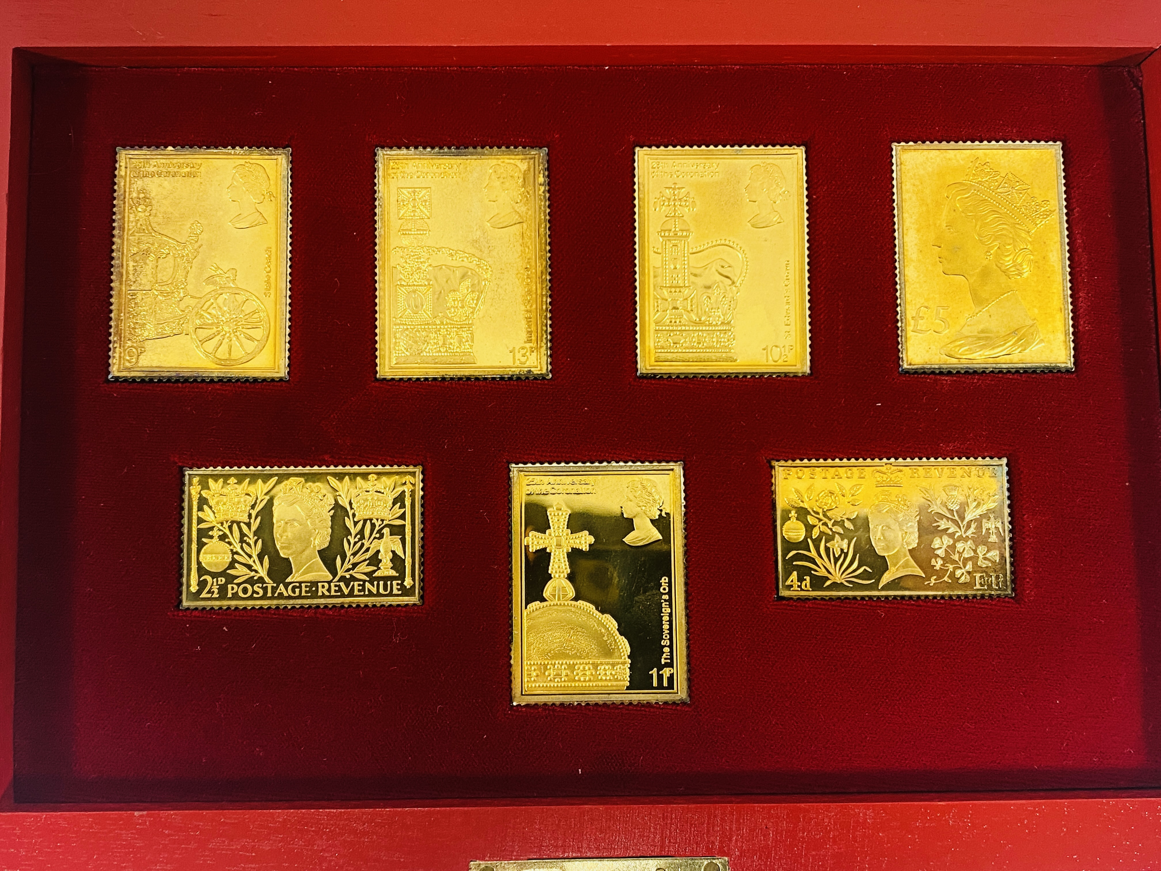 The Coronation Issue' set of seven gold plated sterling silver stamp replicas - Image 2 of 3