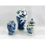 Three Chinese blue and white vases