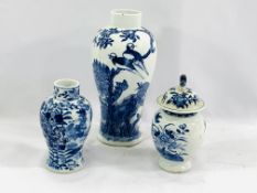 Three Chinese blue and white vases