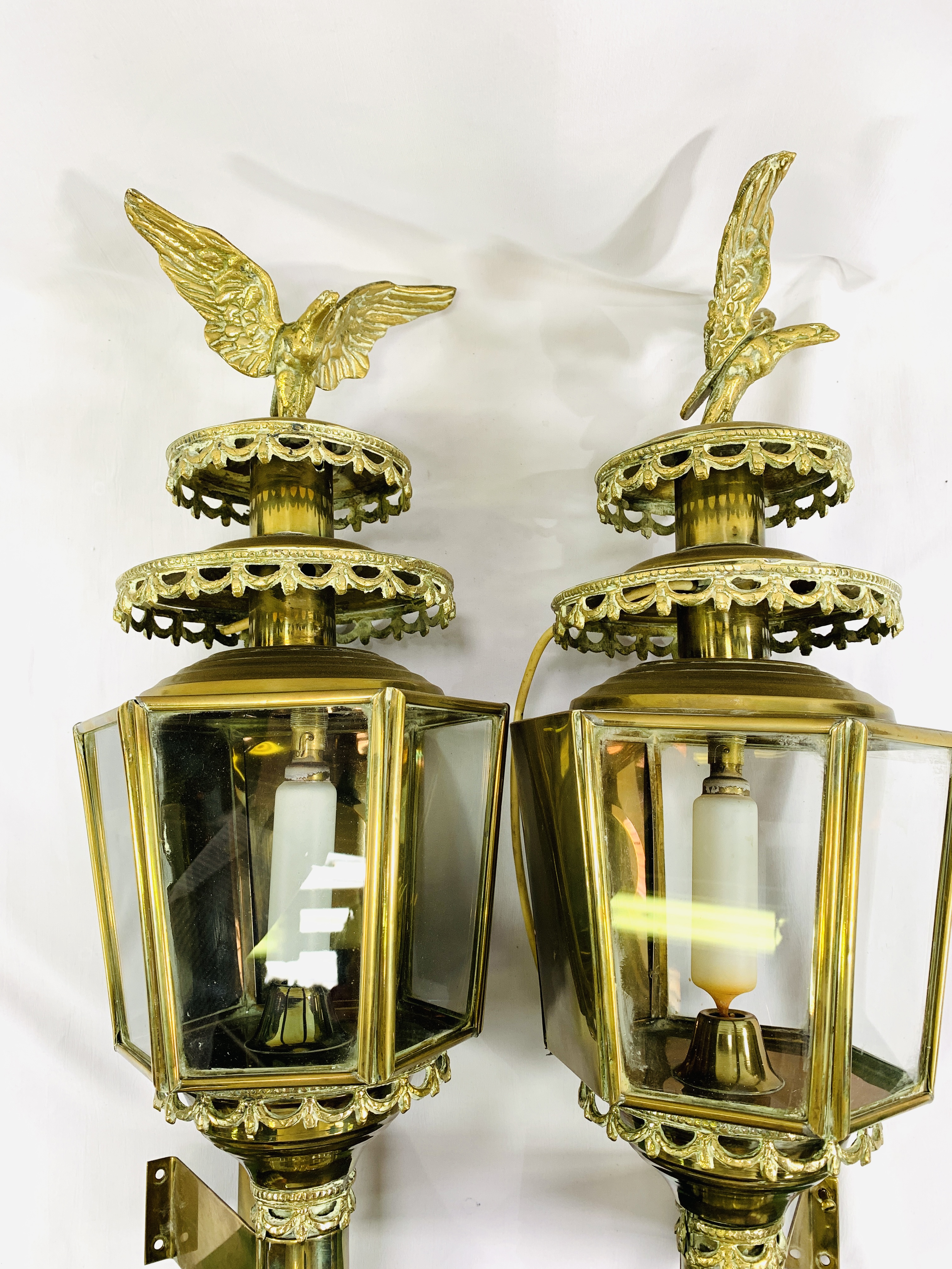 Pair of brass bracket lamps