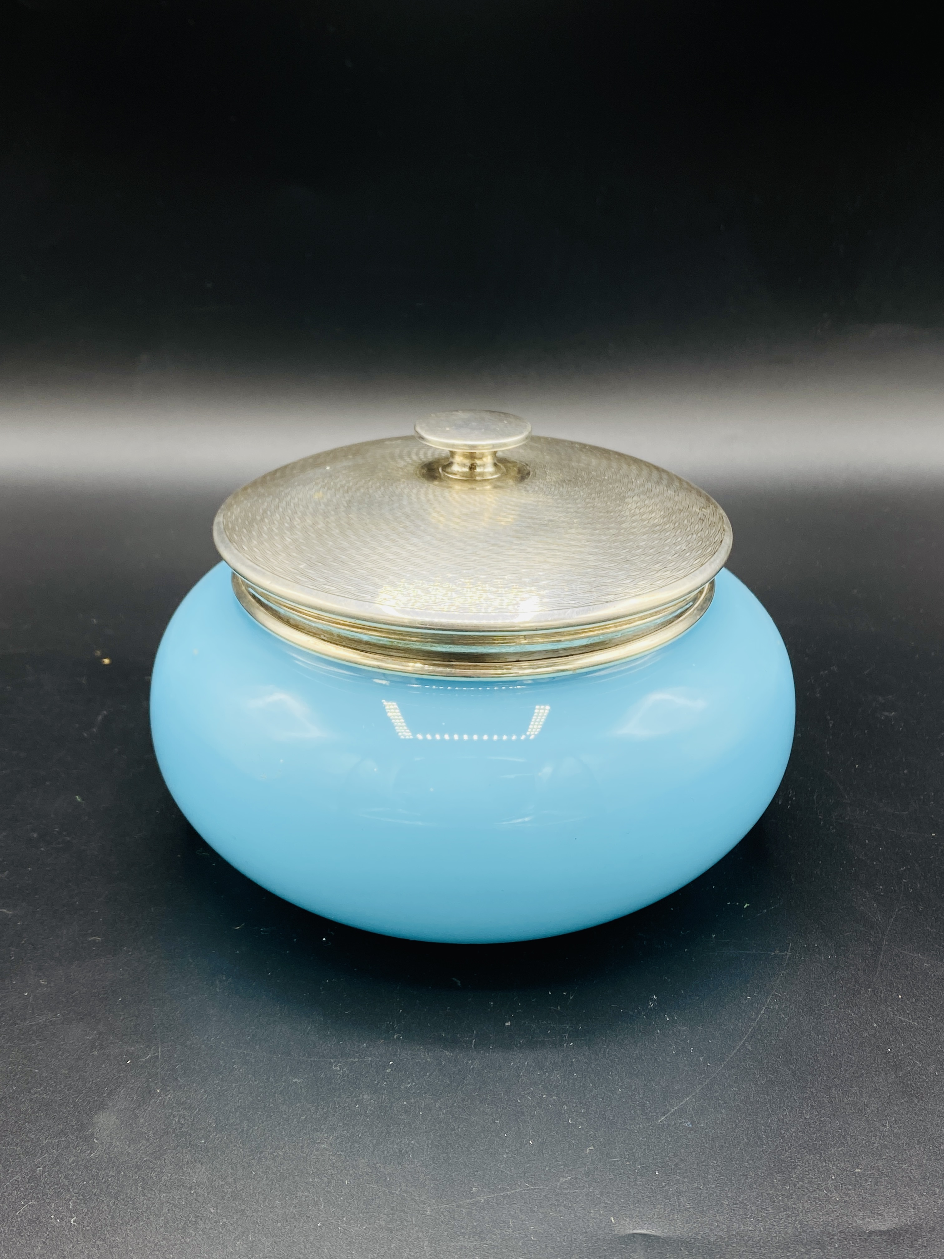 Light blue glass bowl with silver lid - Image 3 of 5