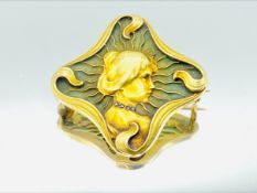 14ct gold plique a jour brooch