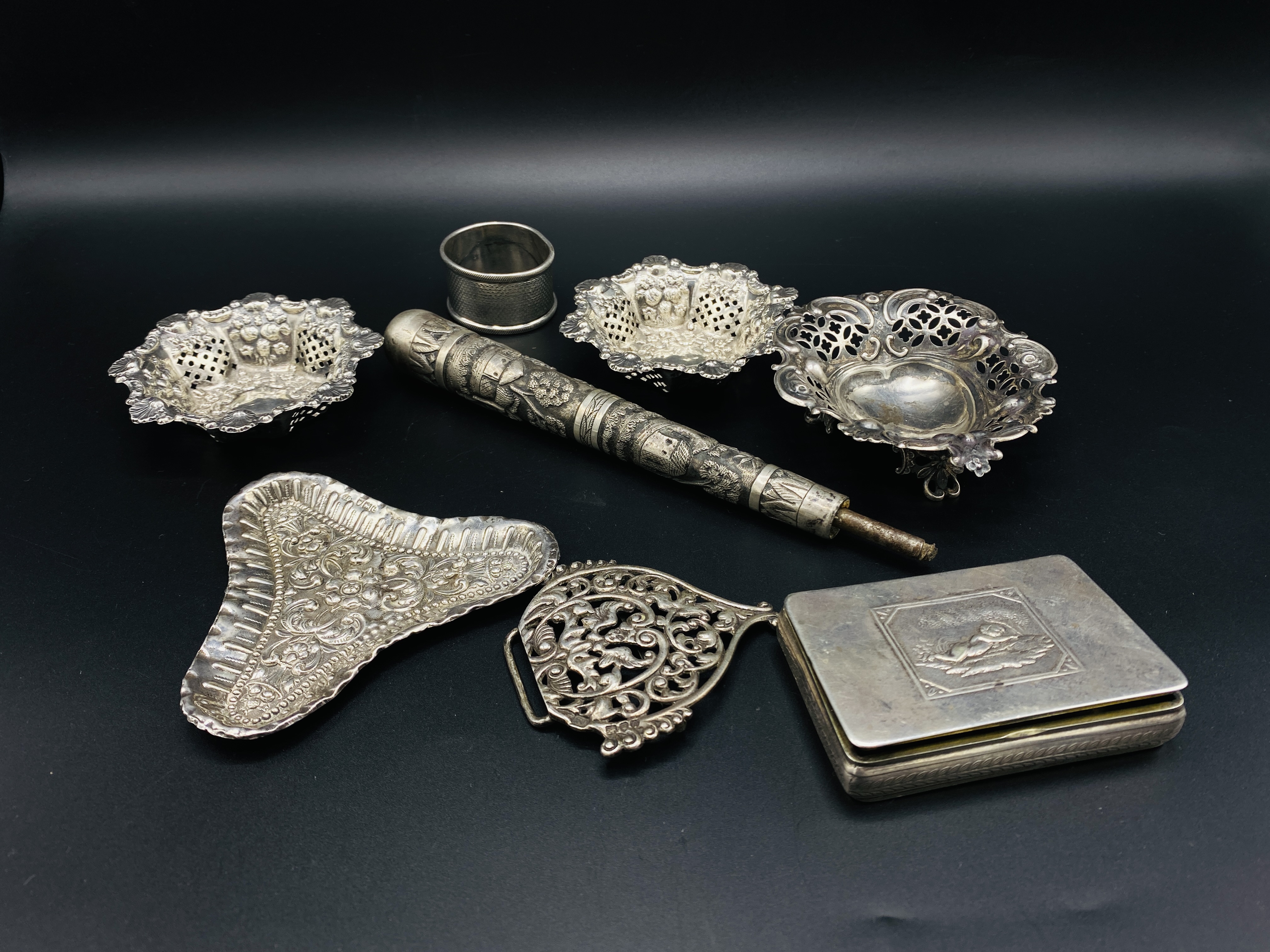 Collection of hallmarked silver and white metal items