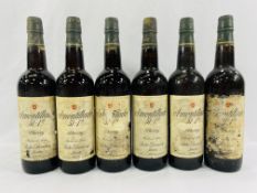 Six bottles Pedro Domecq Amontillado 51-1a sherry