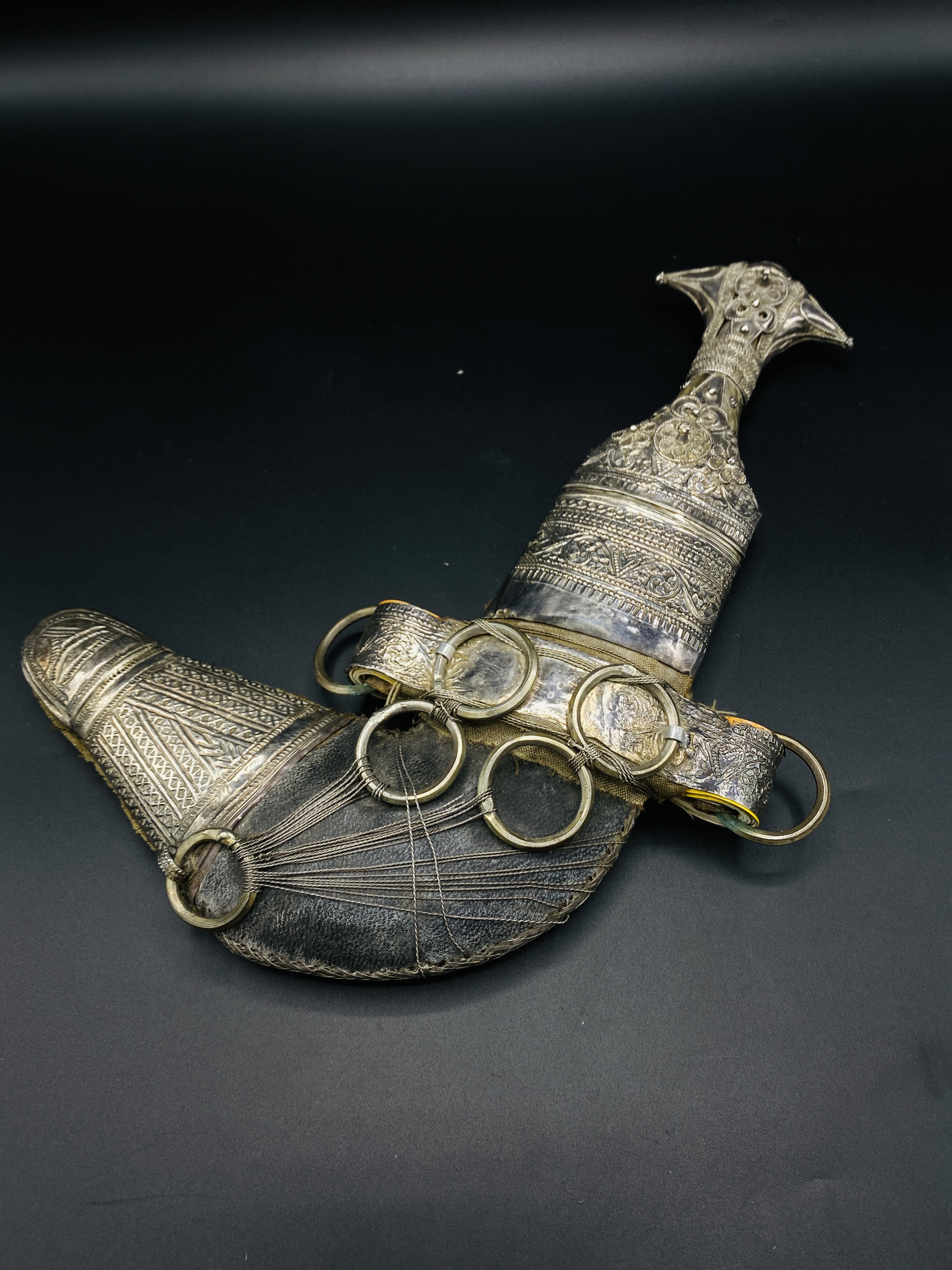 Middle Eastern silver mounted ceremonial dagger and scabbard