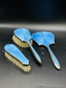 Silver and blue enamel backed dressing table set