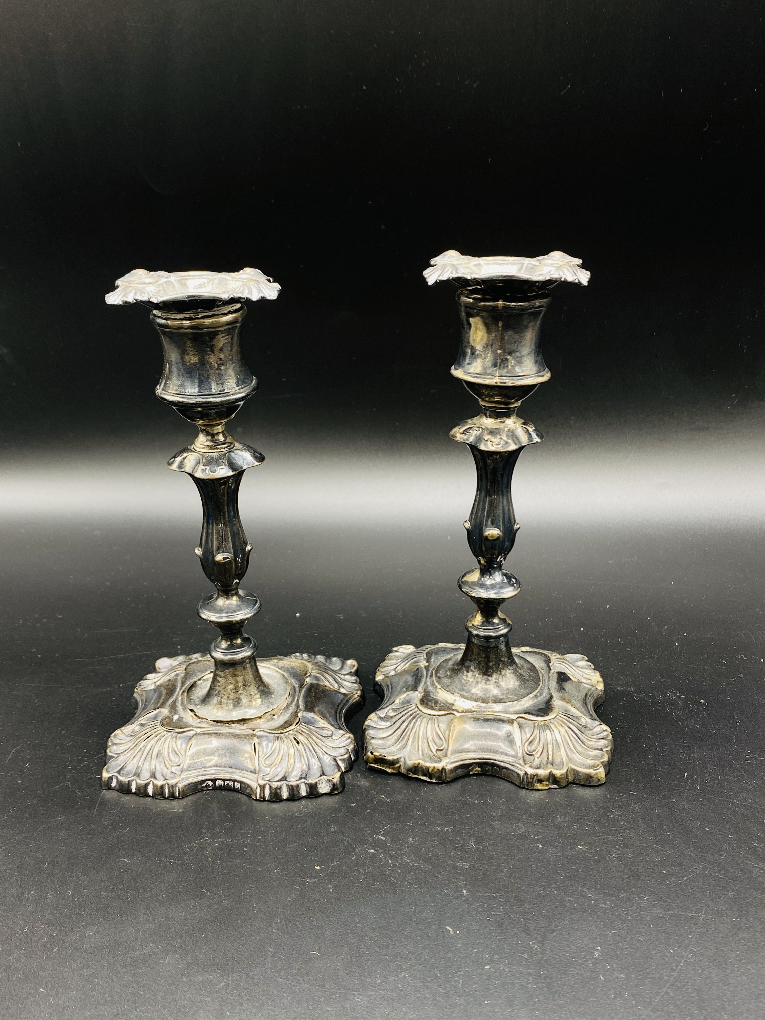 Pair of late Victorian silver candlesticks and a silver four footed epergne - Image 2 of 7