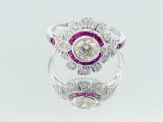 18k white gold, diamond and ruby ring