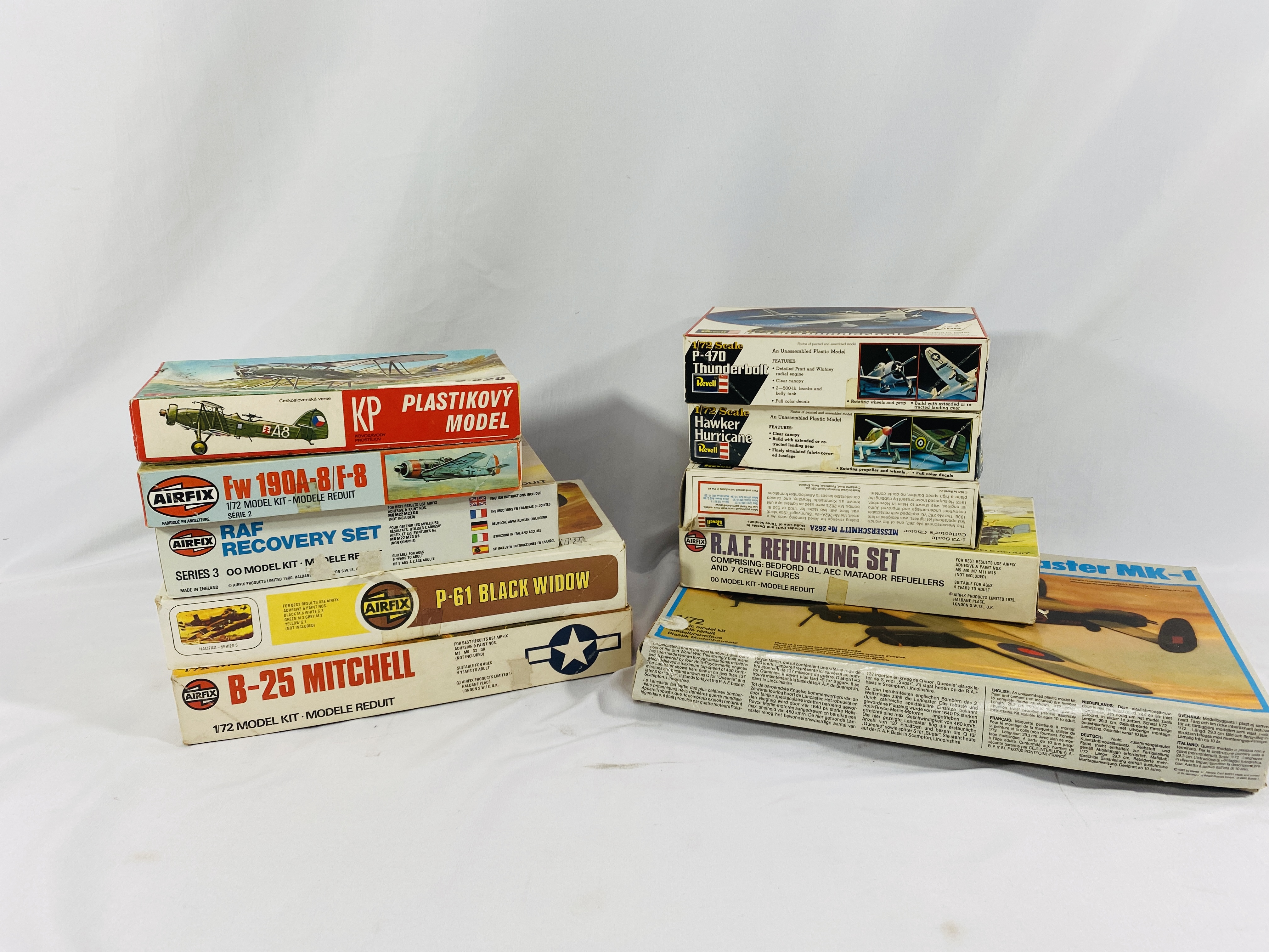 Ten boxed model aeroplane kits