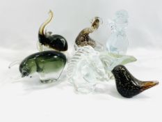 Wedgewood glass duck, together with six other glass figures