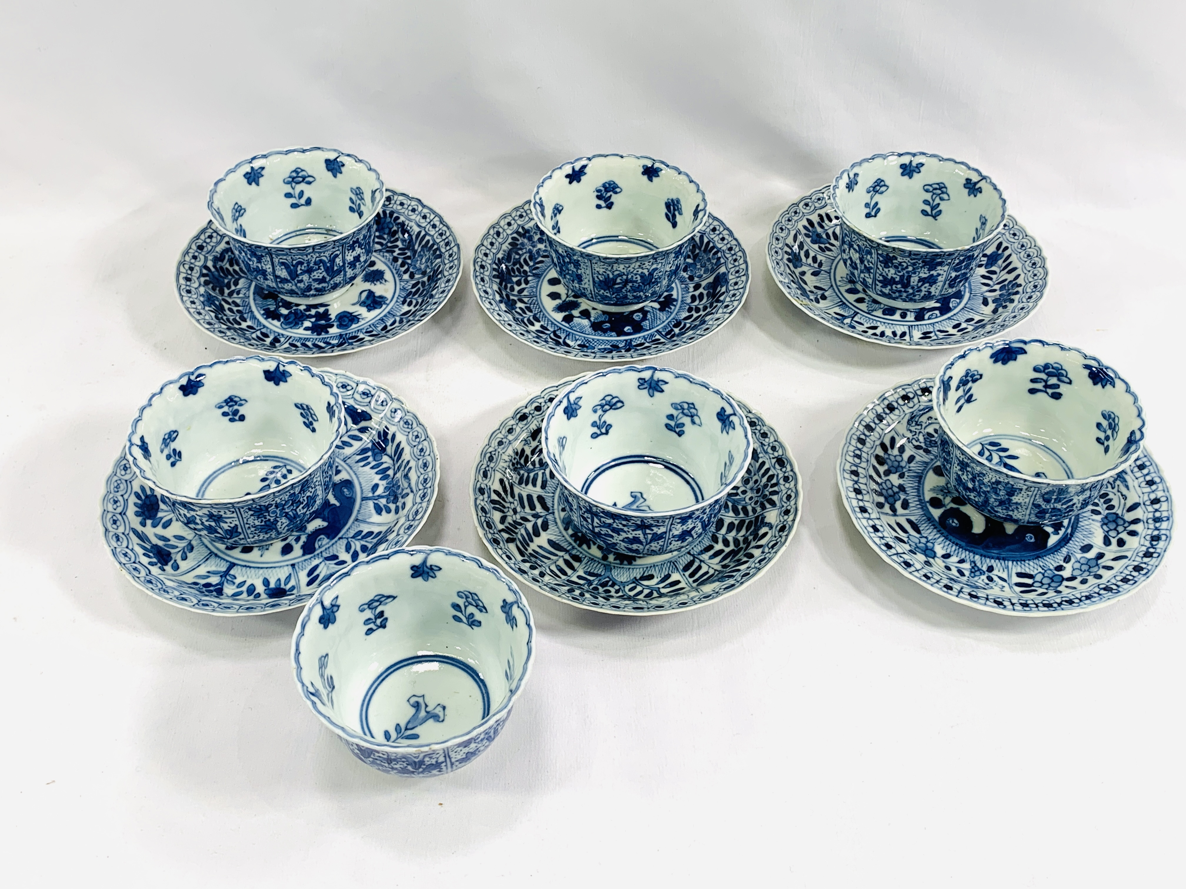 Chinese blue and white tea bowls and saucers