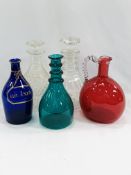Five glass decanters