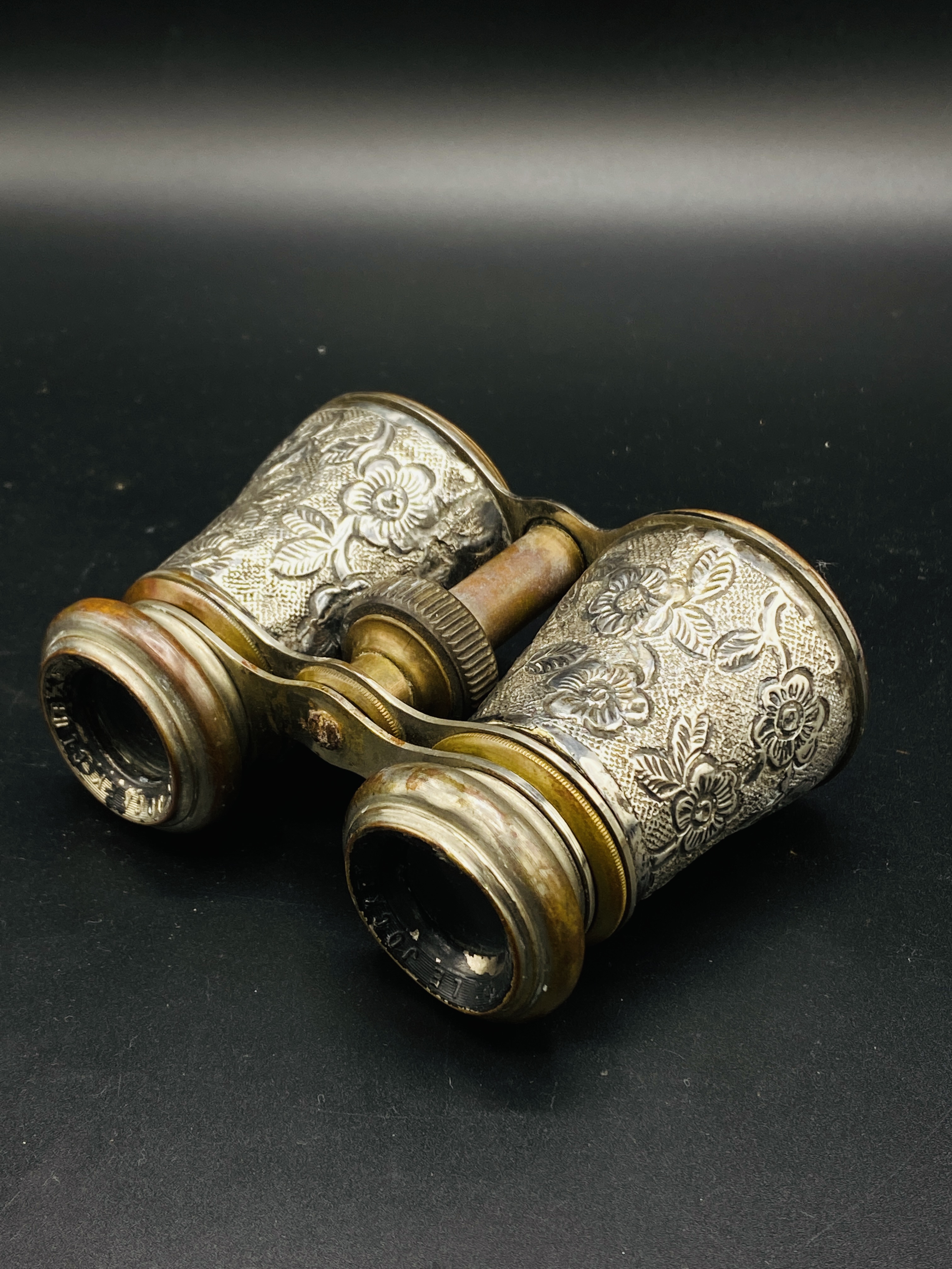 A pair of Victorian cut glass spill vases with silver rims and a pair of silver cased opera glasses - Image 3 of 4