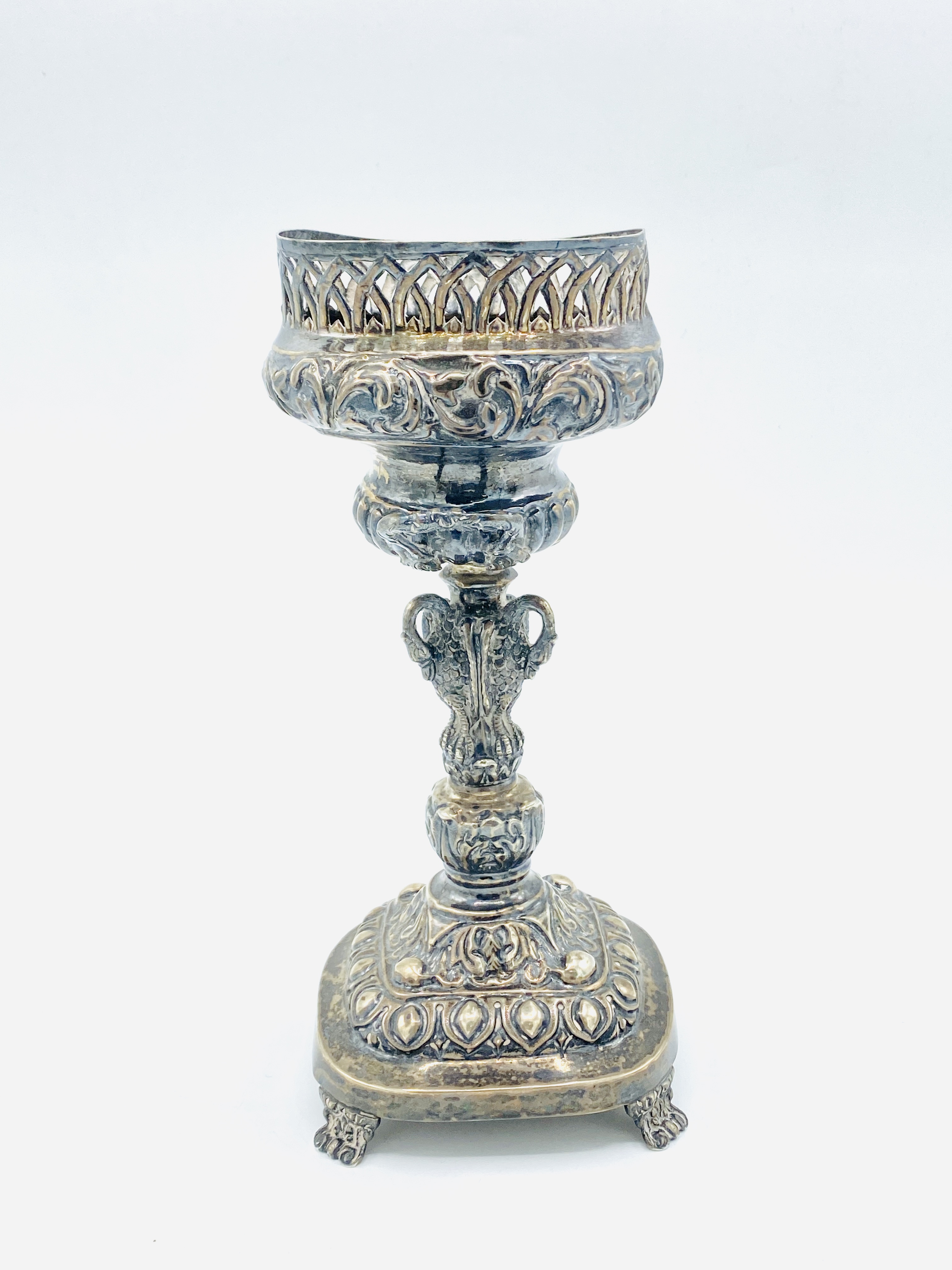 Pair of late Victorian silver candlesticks and a silver four footed epergne - Image 7 of 7